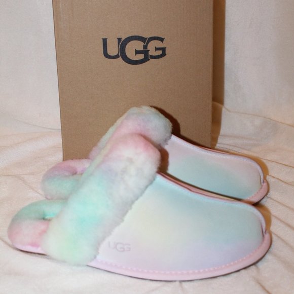 NIB UGG WOMEN'S WATERCOLOR SCUFFETTE II SUEDE SHEARLING LINED SLIPPERS - Picture 2 of 7